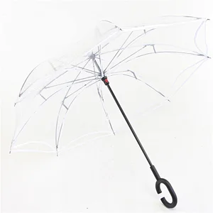 Best Selling Waterproof Clear PVC Hands Free Inverted Reverse Umbrella with C handle