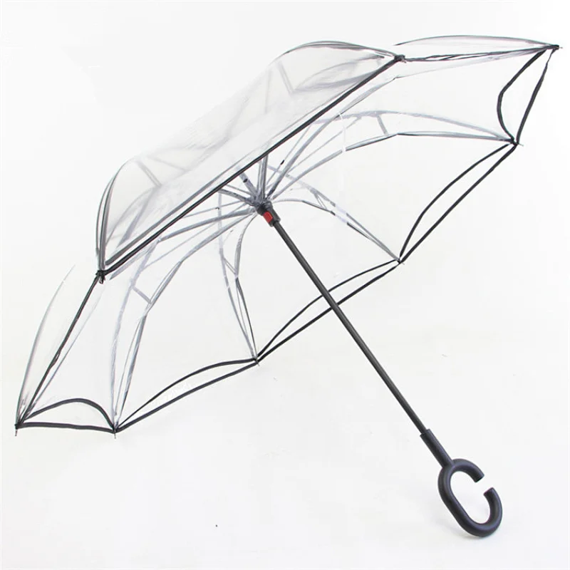 Best Selling Waterproof Clear PVC Hands Free Inverted Reverse Umbrella with C handle