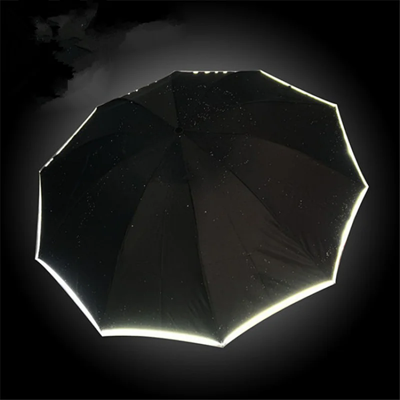 Cheap Custom Windproof 3 Folding Small Promotional safety Reflective Glow Umbrella
