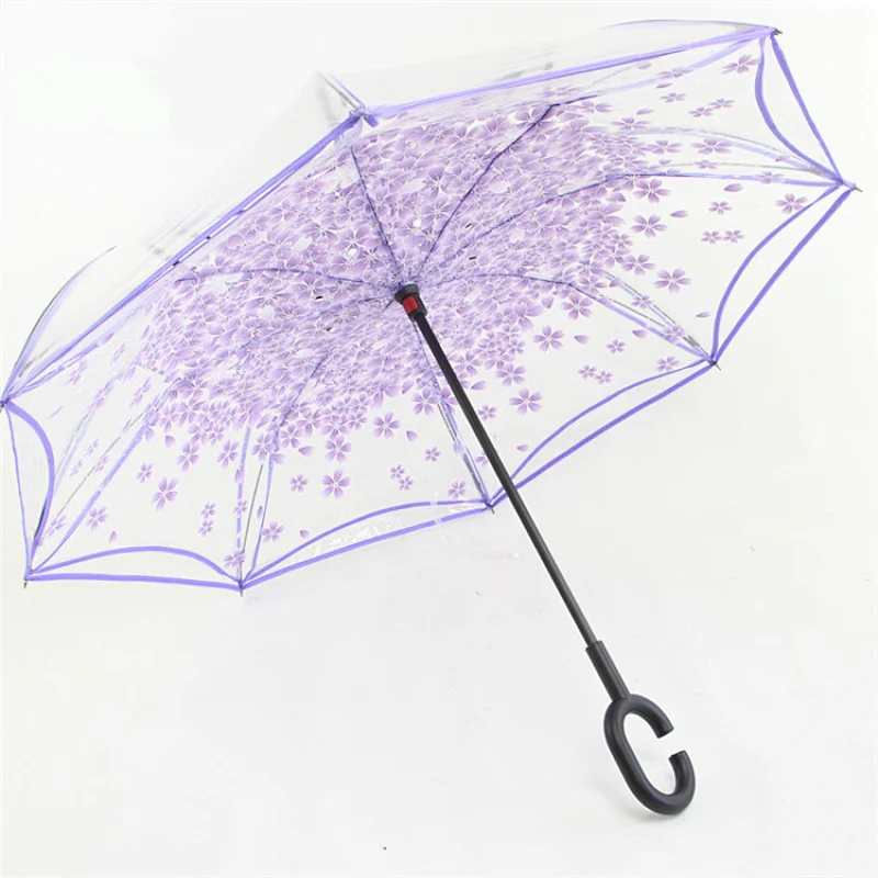 Best Selling Waterproof Clear PVC Hands Free Inverted Reverse Umbrella with C handle