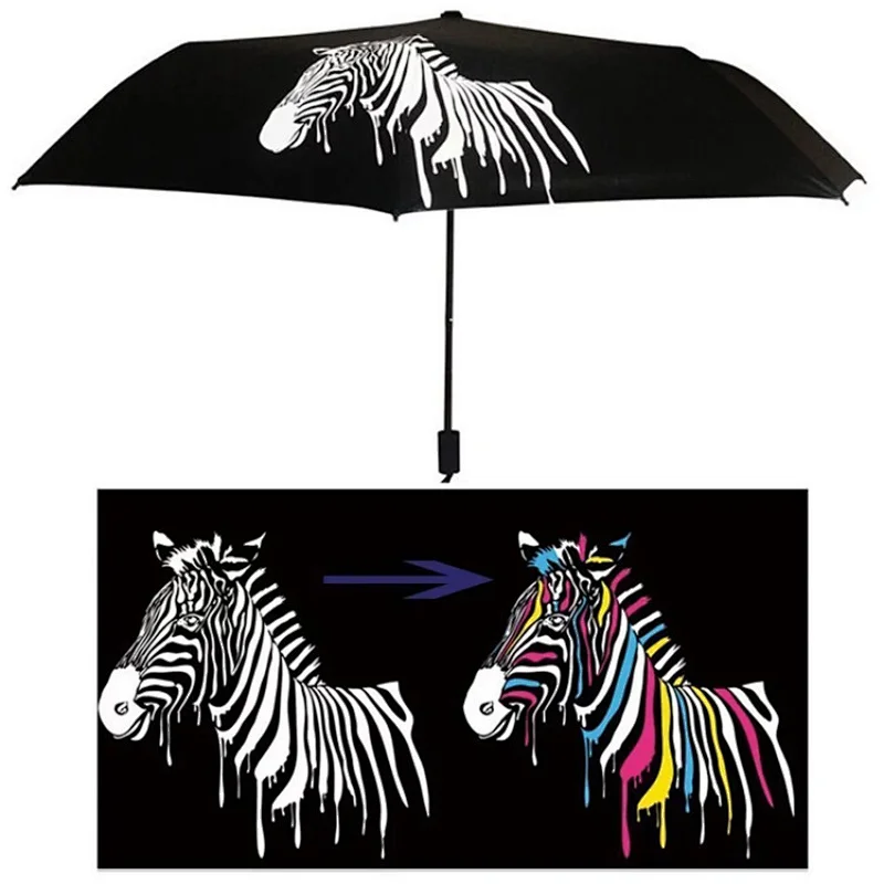 Anti-uv light Zebra print color change magic water spray 3 fold umbrella