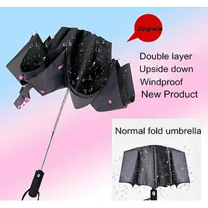 Wind Proof Auto Open Close Folding Double Layer Inverted Reverse Umbrella