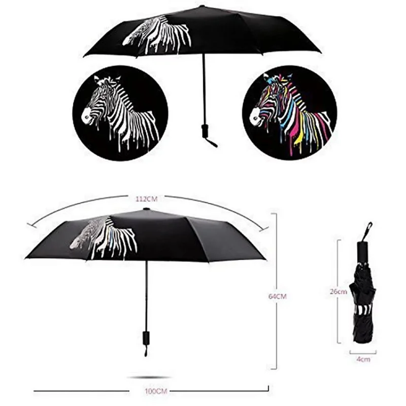 Zebra Folding Umbrellas Color Changing Rain Umbrella Windproof