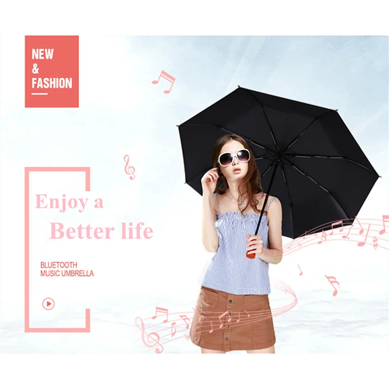 Fashion anti-UV function luxury fold bluetooth mp3 music umbrella