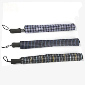 Business gift personalised custom Plaid or solid color 2 folding automatic travel umbrella with logo printing