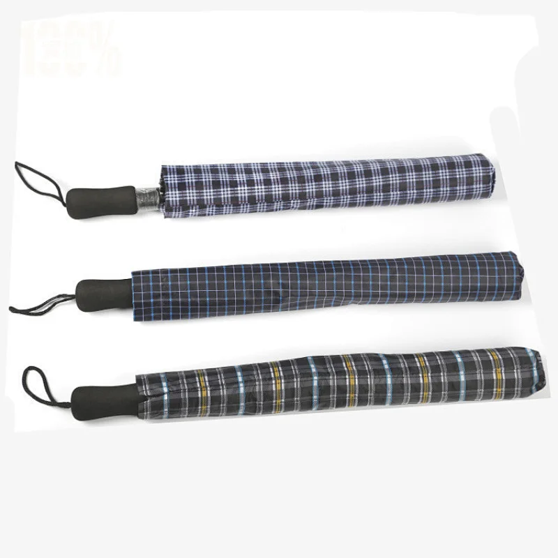 Business gift personalised custom Plaid or solid color 2 folding automatic travel umbrella with logo printing
