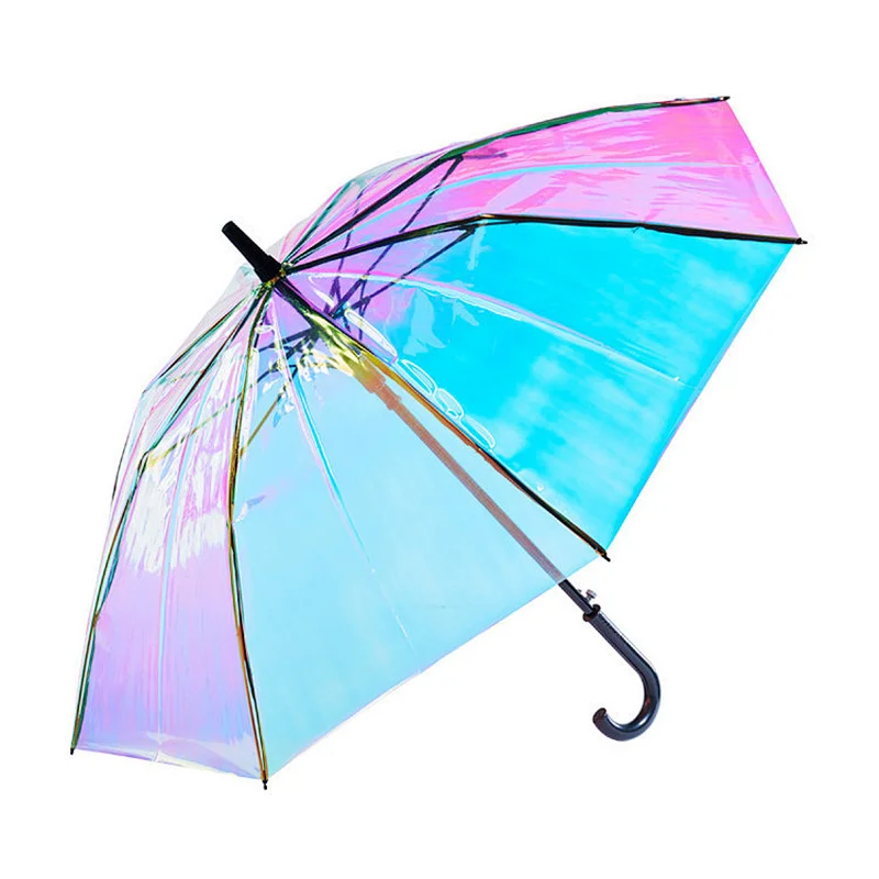 Rain Sunshade Personalized Holographic pvc laser umbrella for girl