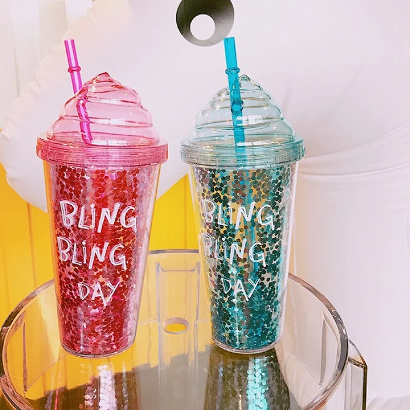 16oz 24oz Wholesale Ice Cream Double Wall Custom Print Drink Plastic Cup with Lid