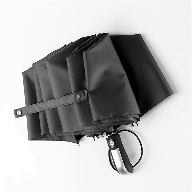 Fully-automatic Three Folding Male Women Umbrella Portable Strong Frame Windproof 10 Ribs Rain Umbrellas