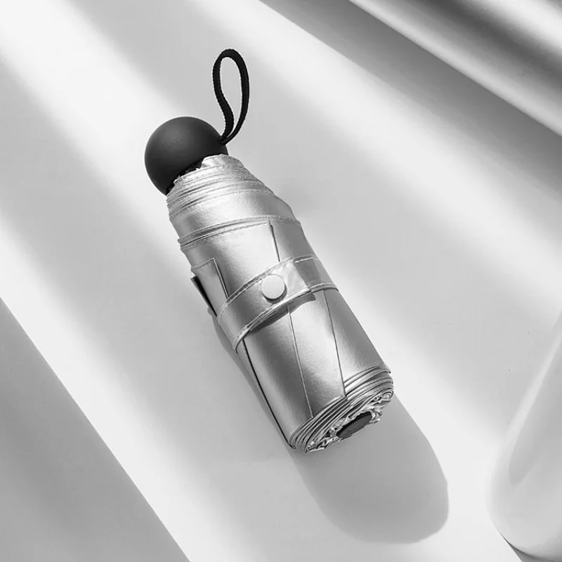 Back to school Mini Titanium silver 5 Fold Light Anti UV Umbrella Resistant Sun Protection Pocket Umbrella