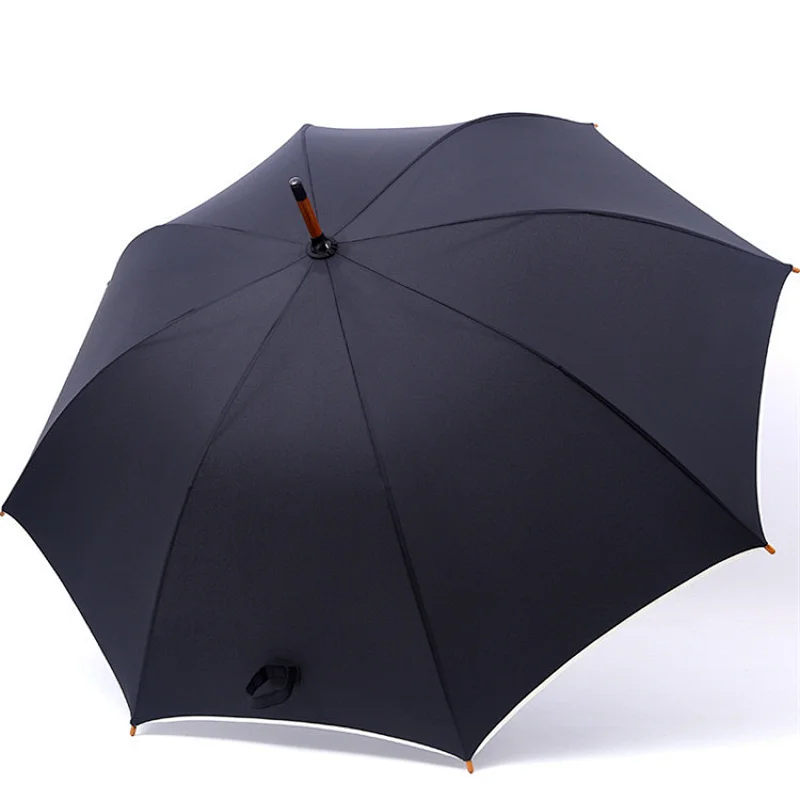 Wooden J handle black old school style auto-open straight Customized umbrella