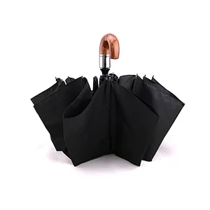 Gentleman Strong Windproof Waterproof Handsome 3 Folding Business hook handle Umbrella