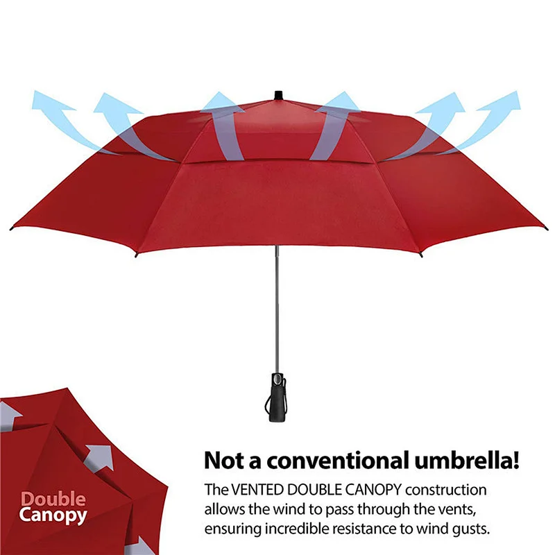 58 Inch Portable Large Windproof Double Canopy Automatic Open Strong Oversized Rain Golf Umbrellas with logo prints