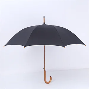Wooden J handle black old school style auto-open straight Customized umbrella