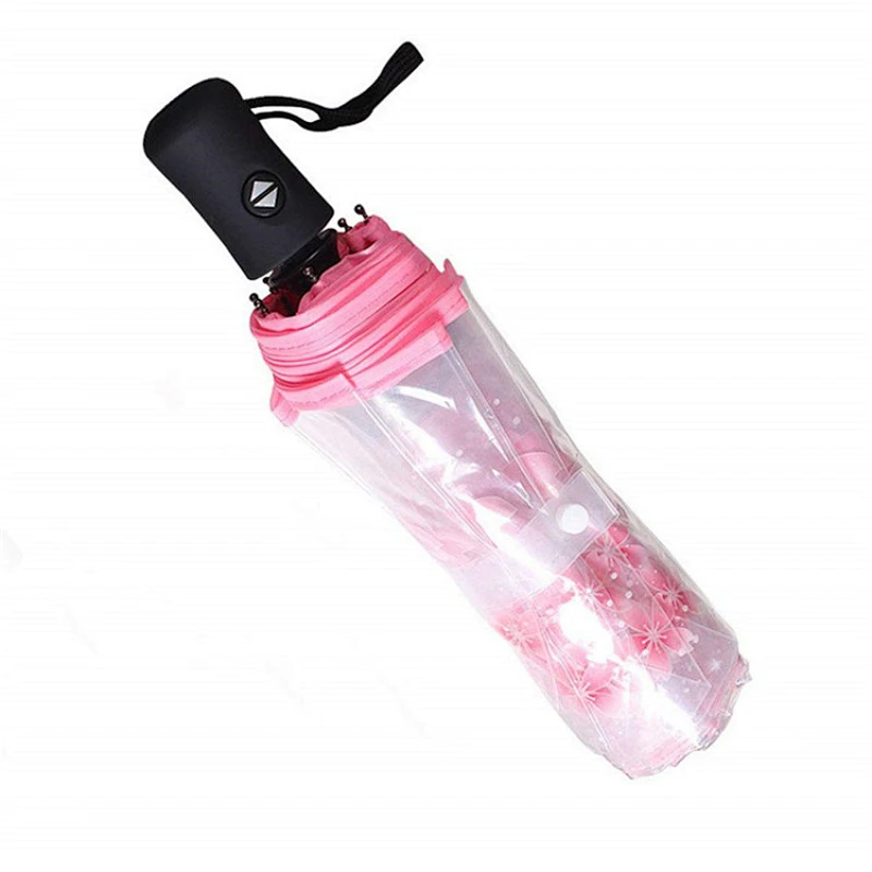 Paraguas transparente transparente POE / PVC plegable de cierre automático 3 de buena calidad con impresión de LOGOTIPO personalizado