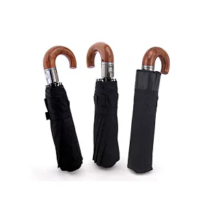 Gentleman Strong Windproof Waterproof Handsome 3 Folding Business hook handle Umbrella
