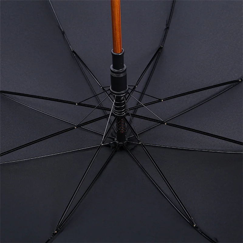 Wooden J handle black old school style auto-open straight Customized umbrella