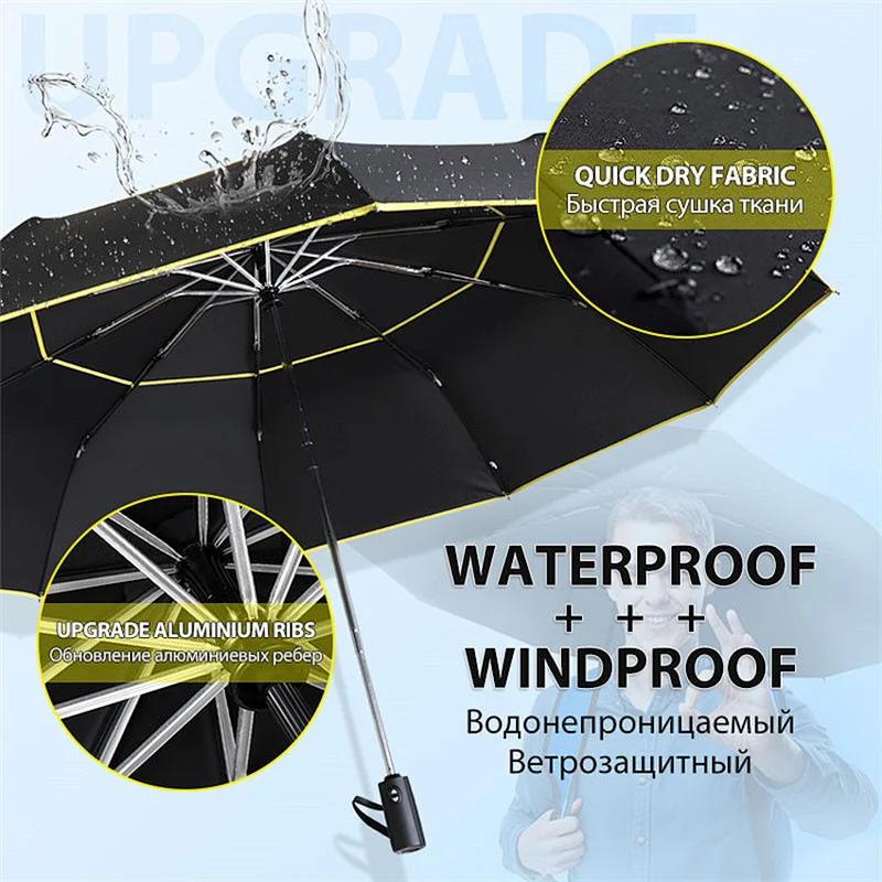 Amazon High Quality 120cm Big Fully-automatic Men Rain Woman Double Layer 3 Folding Business Gift Windproof Sun Golf Umbrellas
