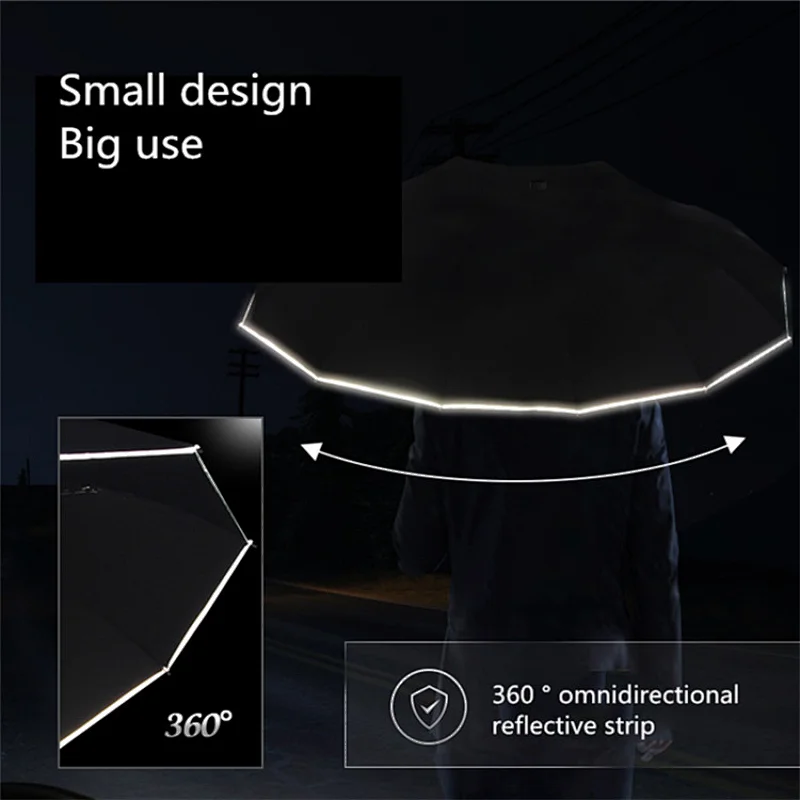 Cheap Custom Made Sun Rain Windproof 3 Folding Small Promotional Reflective Glow Umbrella