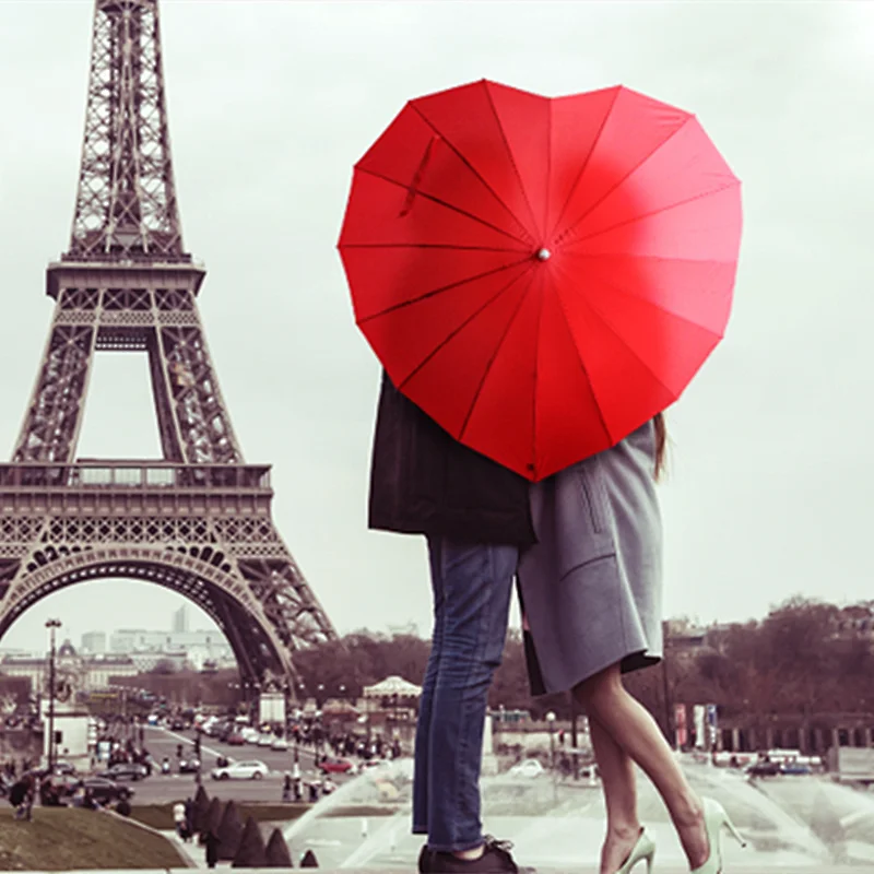 Romantic Wedding Valentine Days Commemorative Gift Custom Shape Large Red Heart Shape Umbrella