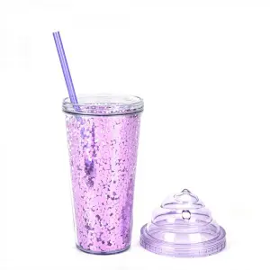 Taza plástica de la bebida de encargo de la impresión de la pared doble del helado al por mayor de 16oz 24oz con la tapa