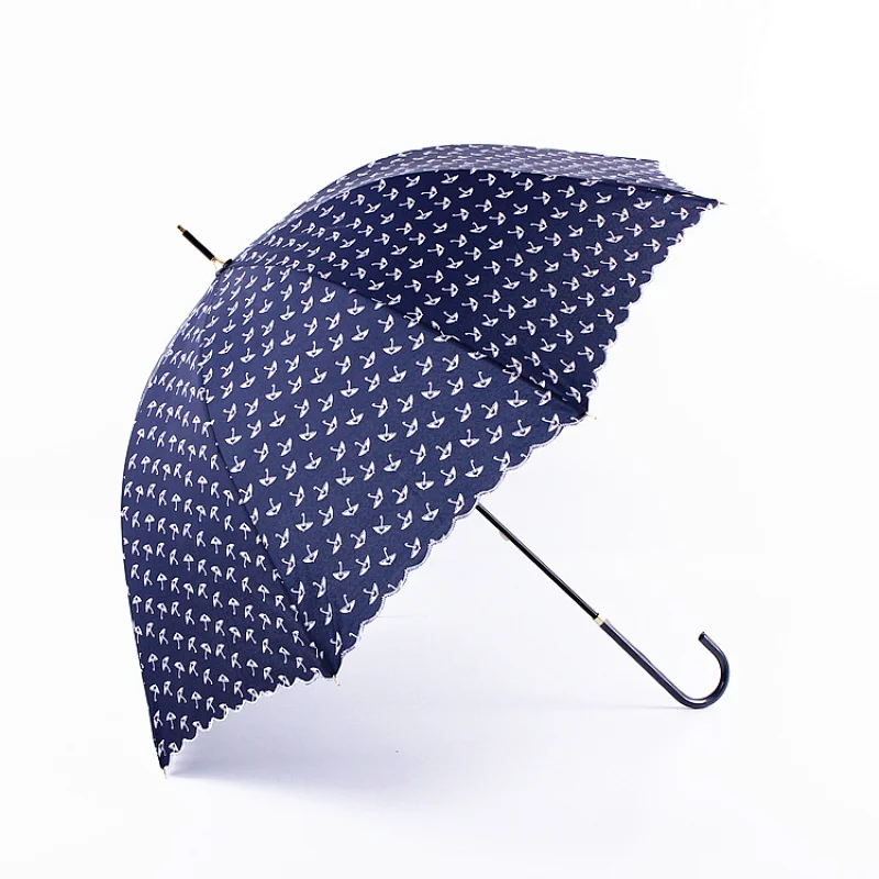 21inch 8 ribs manual open unique long handle straight woman umbrella with print
