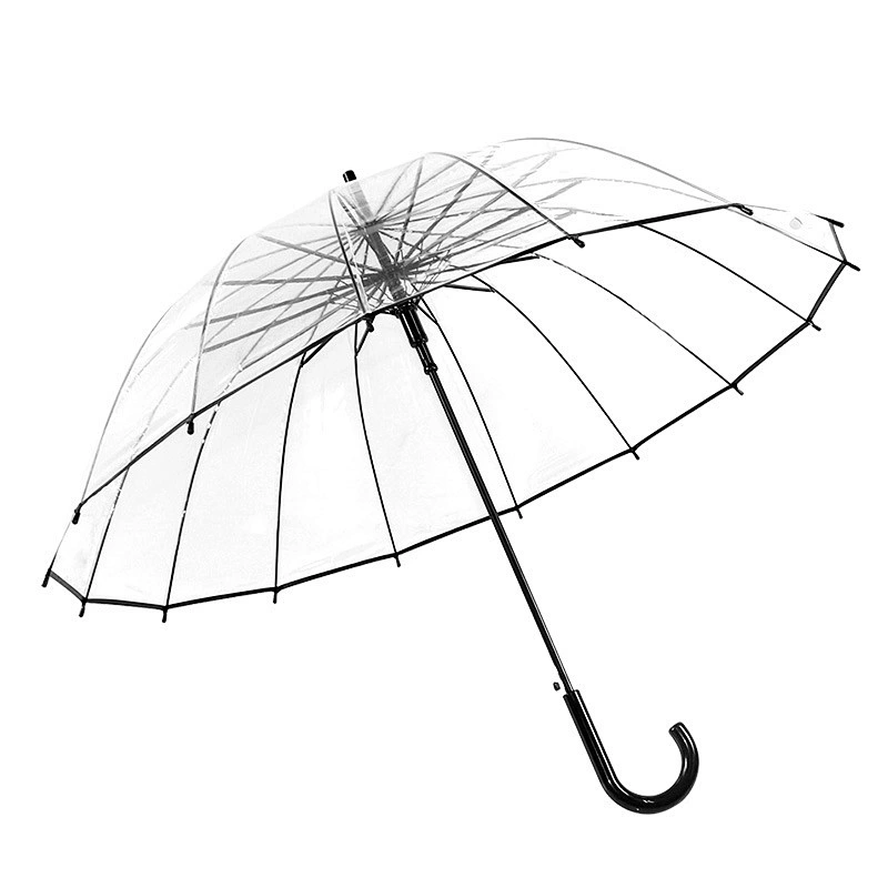 High quality 16 Ribs straight Transparent POE clear Windproof umbrella