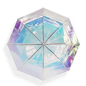 Rain Sunshade Personalized Holographic pvc laser umbrella for girl