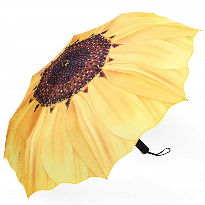21 '' * 8k Popular Custom Sunflower Fullbody Printing Fashion woman 3 Paraguas automático plegable con protección solar recubrimiento UV