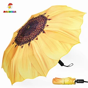 21''*8k Popular Custom Sunflower Fullbody Printing Fashion woman 3 Folding auto Umbrella with Sun protection UV coating