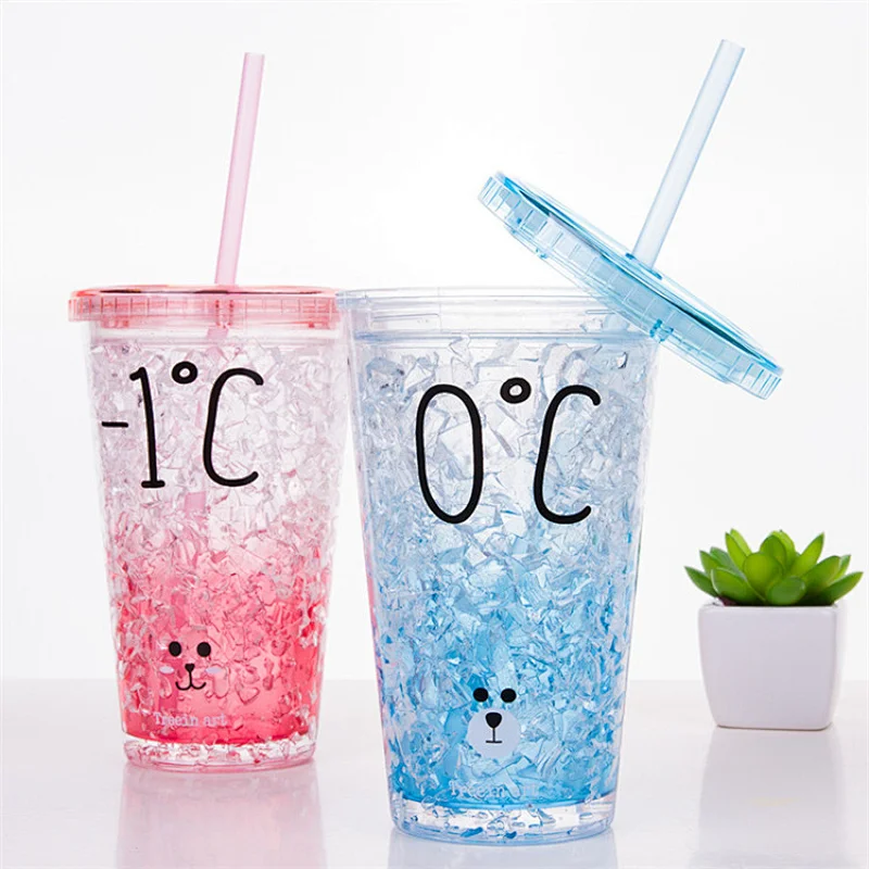16oz Freezing Gel Plastic Double Wall Plastic Cup With Straw