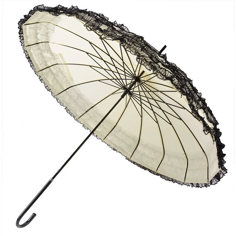 Ladies Sunproof Victoria Style Parasol Lace Flowers Shaped Pagoda Umbrella with Long Handle