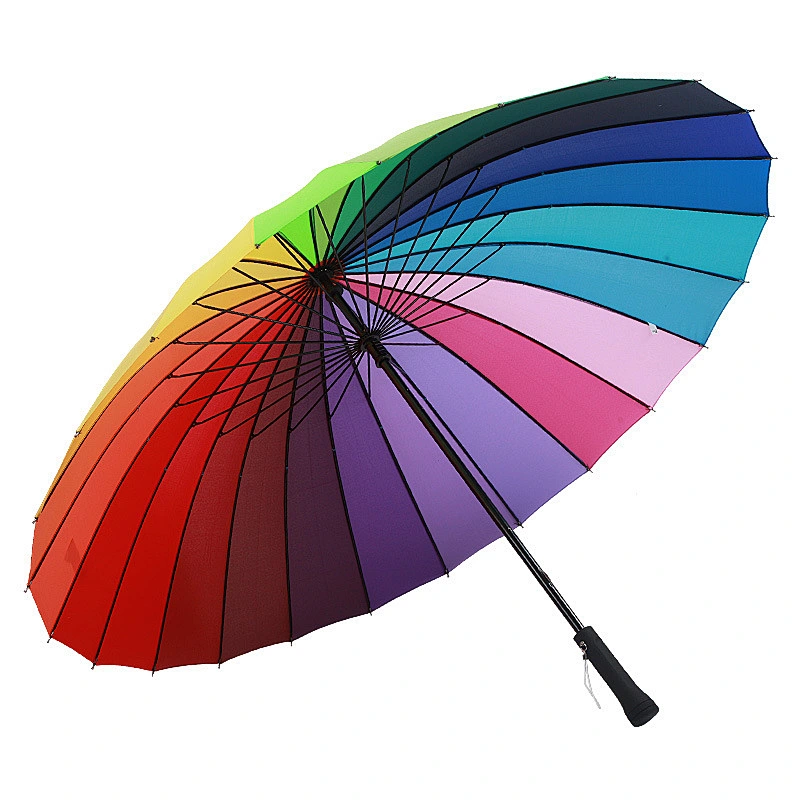 Arco iris recto personalizado golf 24 costillas paraguas gran publicidad moda paraguas a prueba de viento