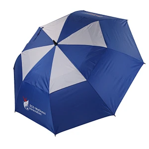 Anuncio Paraguas de golf de doble capa con toldo doble ventilado a prueba de viento de eje largo personalizado con impresión de logotipo