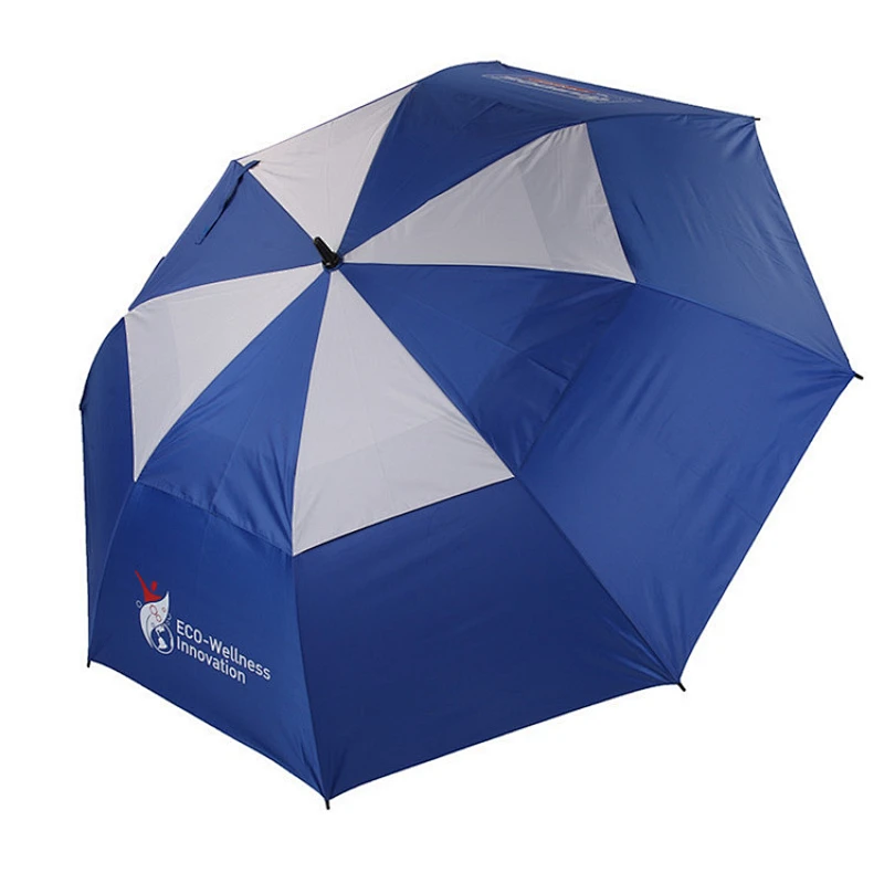 Anuncio Paraguas de golf de doble capa con toldo doble ventilado a prueba de viento de eje largo personalizado con impresión de logotipo