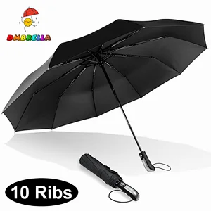 Fully-automatic Three Folding Male Women Umbrella Portable Strong Frame Windproof 10 Ribs Rain Umbrellas
