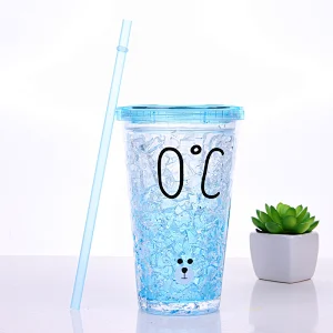 16oz Freezing Gel Plastic Double Wall Plastic Cup With Straw
