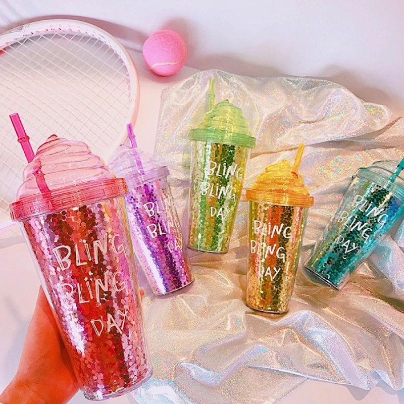 Taza plástica de la bebida de encargo de la impresión de la pared doble del helado al por mayor de 16oz 24oz con la tapa