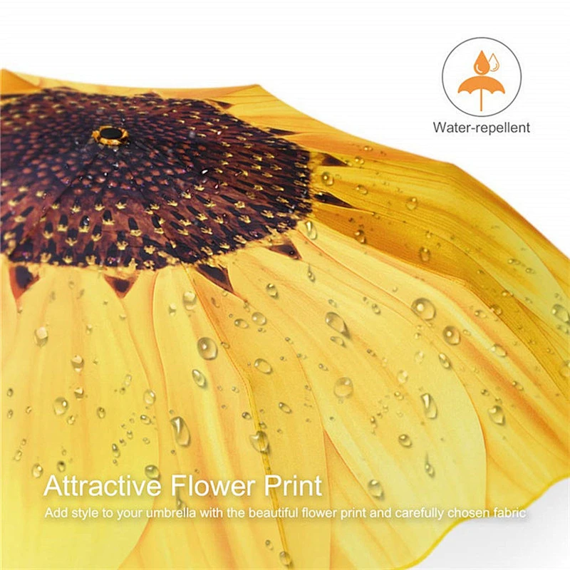 21 '' * 8k Popular Custom Sunflower Fullbody Printing Fashion woman 3 Paraguas automático plegable con protección solar recubrimiento UV