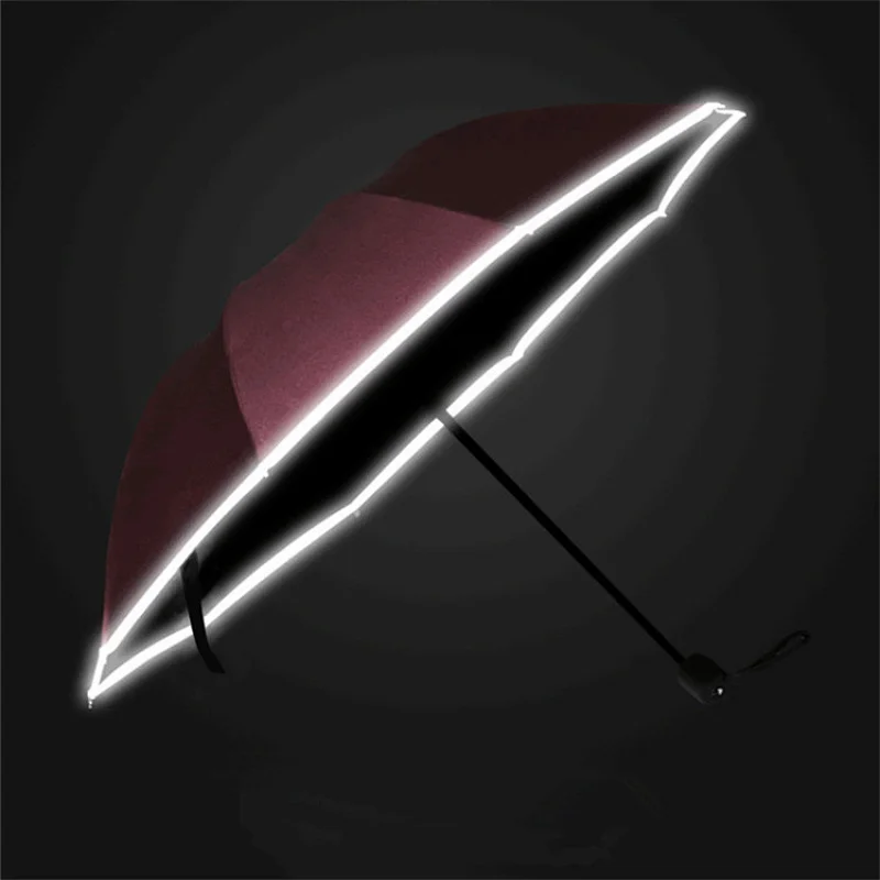 Cheap Custom Made Sun Rain Windproof 3 Folding Small Promotional Reflective Glow Umbrella