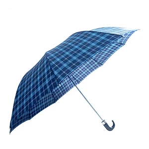 Business gift personalised custom Plaid or solid color 2 folding automatic travel umbrella with logo printing