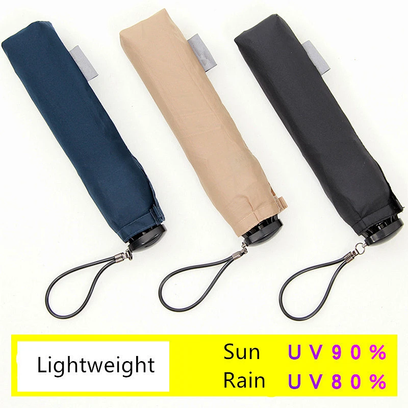 105g Ligero Mini pequeño 6 costillas Tela impermeable de alta densidad Mujeres Sun Rain Portable Tres paraguas plegable