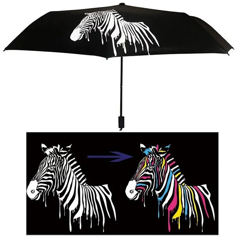Zebra Folding Umbrellas Color Changing Rain Umbrella Windproof