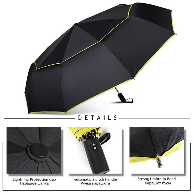 Amazon High Quality 120cm Big Fully-automatic Men Rain Woman Double Layer 3 Folding Business Gift Windproof Sun Golf Umbrellas