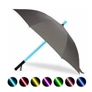 Logo printed promotional 8 panels straight led umbrella with light torch
