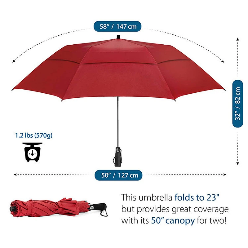 58 pulgadas portátil grande a prueba de viento doble toldo automático abierto fuerte paraguas de golf de lluvia de gran tamaño con impresiones de logotipos