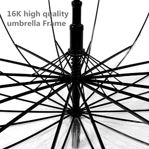 High quality 16 Ribs straight Transparent POE clear Windproof umbrella