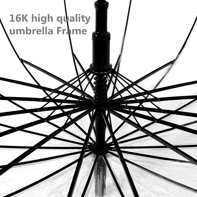 High quality 16 Ribs straight Transparent POE clear Windproof umbrella