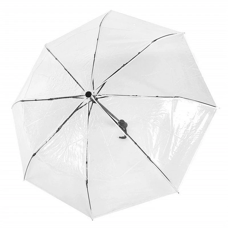 Paraguas transparente transparente POE / PVC plegable de cierre automático 3 de buena calidad con impresión de LOGOTIPO personalizado