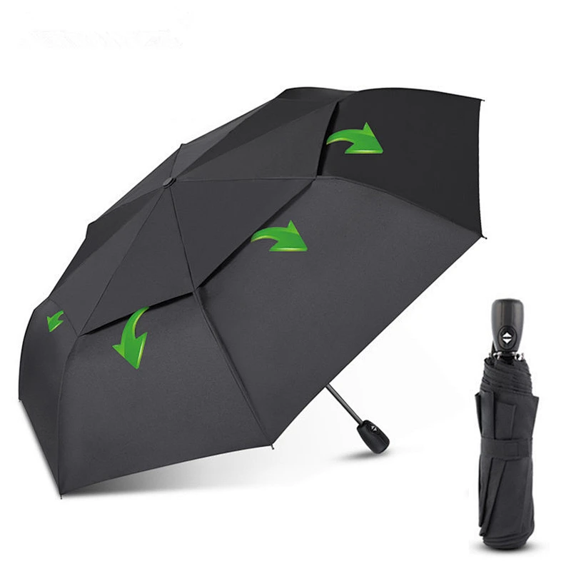 Paraguas automático a prueba de viento de doble capa con logotipo personalizado